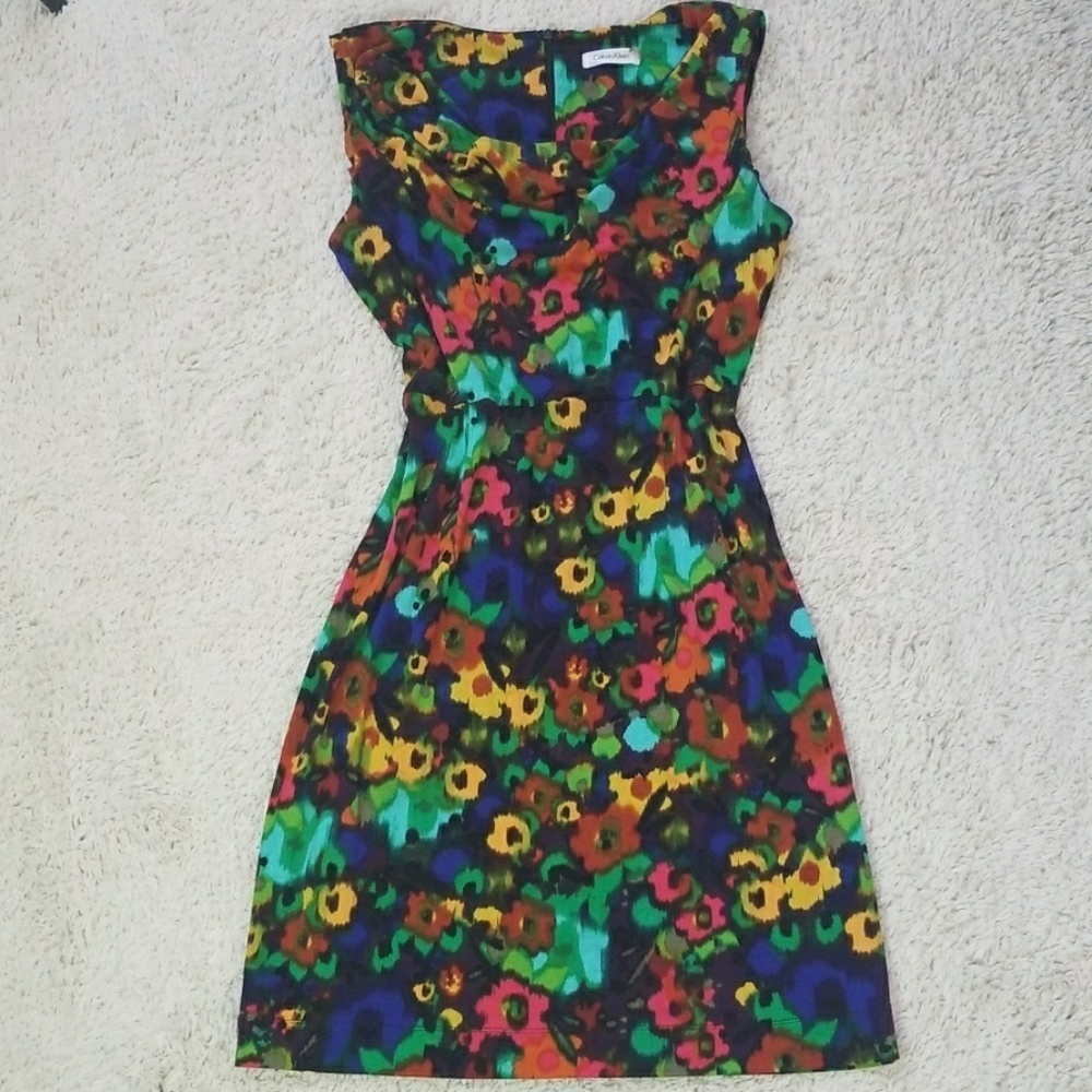 Calvin Klein floral abstract cowl hang neck dress sz 6